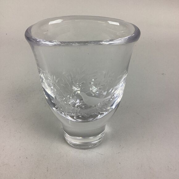 Kosta Art Glass Small Vase Etched Floral With Bird - 46914 - Signed - Picture 1 of 7